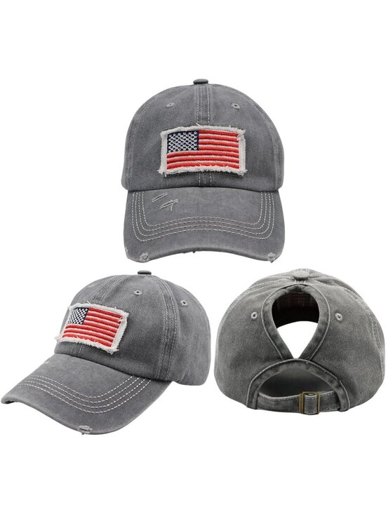 〽️Women Flag Grey High Ponytail Baseball Cap Trucker Bad Hair Day Adjustable main image 6